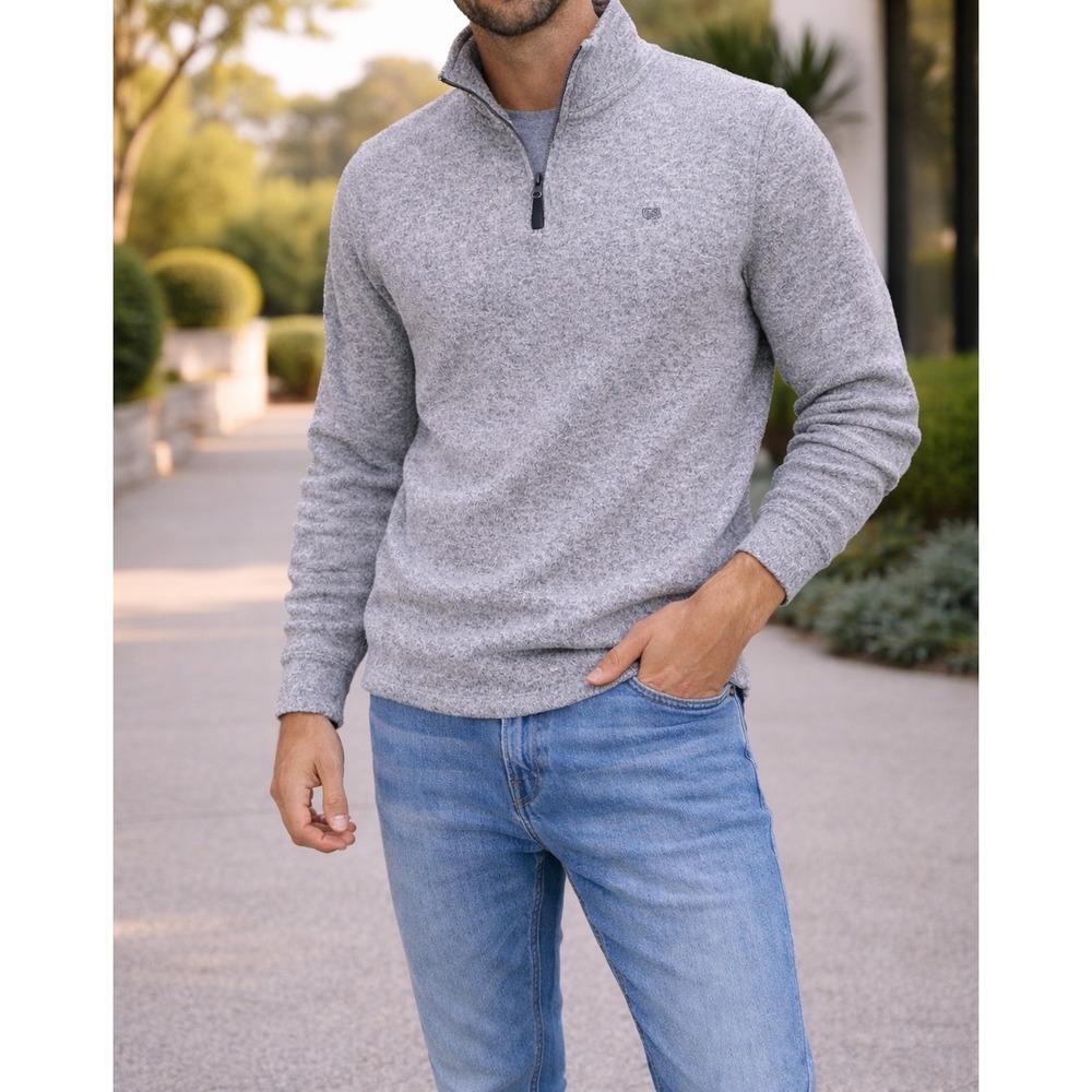 Chaps Mens XL Quarter Zip Sweater Heather Grey Marl Fleece Lined‎ Pullover NWT